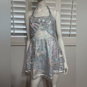 New xl beaded sequin iridescent embroidered lace dress festival boho rave short